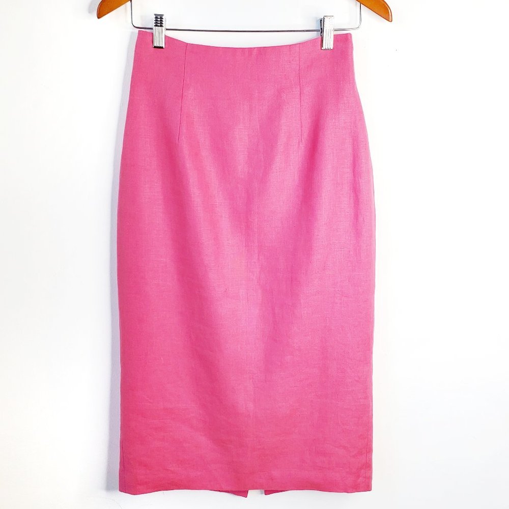 Mark & James Badgley Mischka Linen Pencil Skirt, Pink, 4